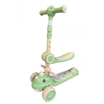Самокат триколісний дитячий 616 Dino 2в1 green (з сидінням, підсвітка, музика) Зелений