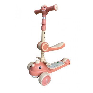 Самокат триколісний дитячий 616 Dino 5в1 pink (з бортиком і батьківською ручкою) Рожевий