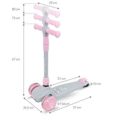 Самокат триколісний дитячий із підсвічуванням коліс Kidwell Jax gray/pink (колеса PU) Сіро-рожевий